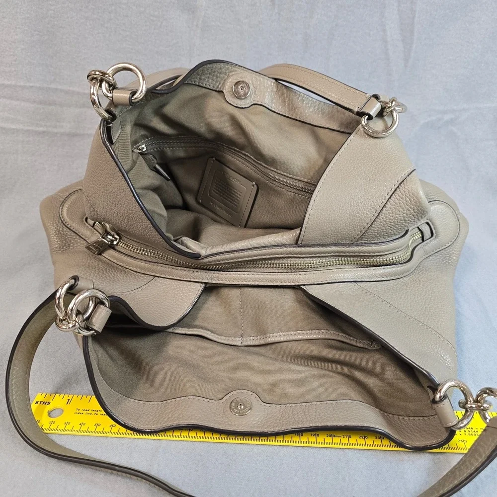 Coach Lexy Shoulder Bag Taupe Pebbled Leather Hobo Tote F57545 Silver Hardware